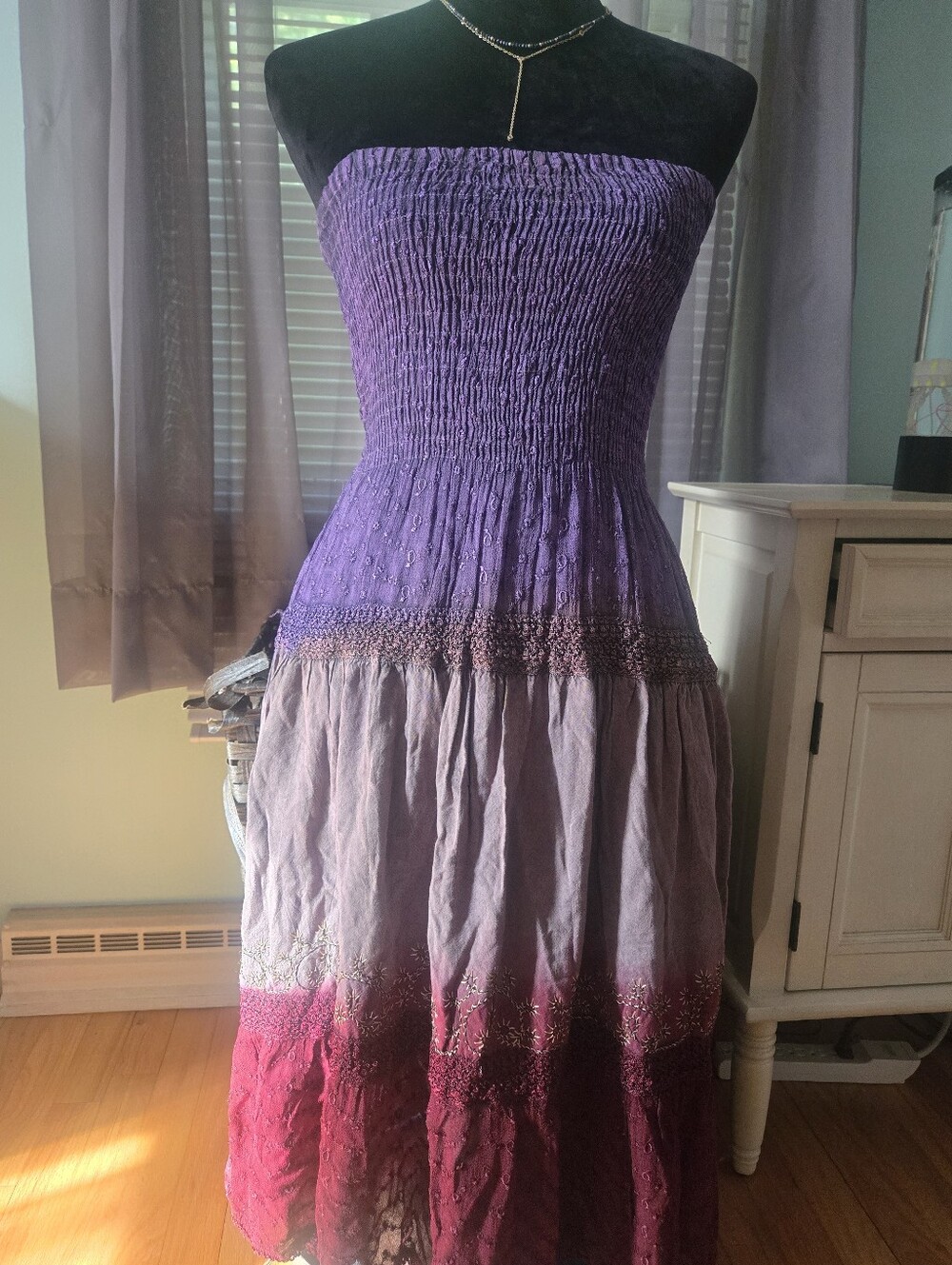 Boutique Strapless Ombre Maxi Dress in Purple and Wine